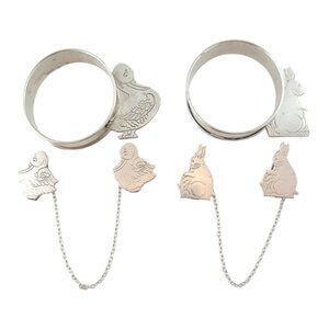 Webster Sterling Silver Duck Rabbit Napkin Rings Bib Clips 4 Piece Set #18018